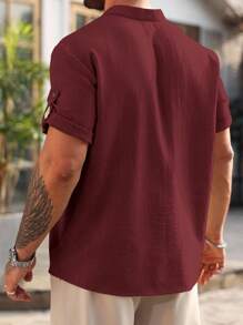 Manfinity Homme Plus Size Men's Casual Solid Color Short Sleeve Loose Fit Shirt, Summer - Red - View 2