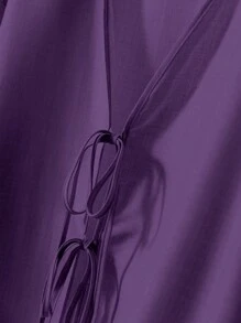 SHEIN LUNE 2件套加大码纯色系带长袖上衣和裤子套装 - 紫色 - 查看 5
