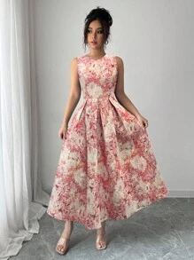 Elenzga 女式彩色印花圆领无袖中长连衣裙 - 彩色 - 查看 3