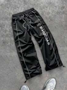 Manfinity Sport Corelite 男士休闲日常字母图案抽绳腰运动裤