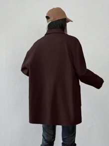 EURMUSE Cotton Knitted Overcoat Drop Shoulder Double Pocket Coat Easy To Style Perfect For Autumn And Winter - Chocolate Brown - View 2