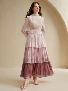 Anewsta Casual Fashionable Elegant Long Sleeve Mid-Length Dress For Women - Pink - View 4