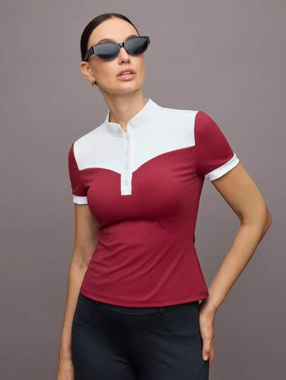 Activina ملابس ركوب الخيل الكاجوال للنساء بأكمام قصيرة وألوان متباينة