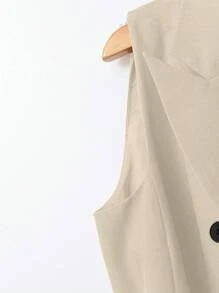 SHEIN Clasi Bộ 2 món áo không tay hai hàng khuy cài thắt lưng và quần ống rộng có túi thanh lịch dành cho nữ - Màu Khaki - Xem 4