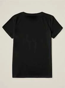 EMERY ROSE Summer Casual Halloween Ghost Print Short-Sleeved T-Shirt, Halloween T-Shirt, Halloween Cute Ghost T-Shirt, Spooky Ghost T-Shirt, Autumn Cute Bow T-Shirt, Pumpkin Halloween - Black - View 2