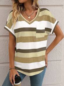 EMERY ROSE Striped Print Batwing Sleeve Tee Graphic Tees Women Tops - Multicolor - View 3