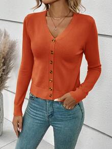 SHEIN Frenchy Women's Casual Versatile Solid Color Cardigan Winter Casual - Redwood - View 6