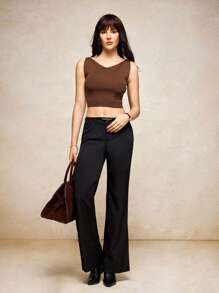 House of One Flap Neck Open Sleeveless Knitted Sweater Vest Top Women Fall Winter Casual Elegant Business Old Money Fall Outfits Business Professional Women Business Casual Woman