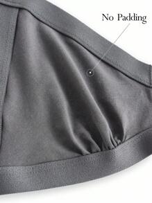 Ocili Sujetador cómodo y sin aros, de algodón suave, con tirantes anchos, de tela natural lisa, para mujeres - Gris - Ver 9