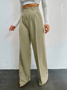 EURMUSE Fashionable Solid Color High Waist Straight Leg Pants - Camel - View 3