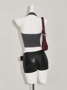 SHEIN ICON Women's Slim Fit Casual Halter Neck Solid Color Adjustable Buckle Tank Top