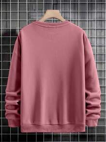 RueChic Men's Letter Printed Drop Shoulder Fleece Hoodie - Pink - View 2