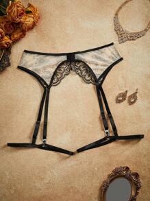 PinupPomp 女士花卉刺绣网眼蝴蝶结装饰内衣配饰