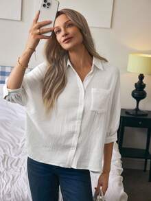 Louniche 口袋設計貼紋領子襯衫 - 白色 - 查看 6