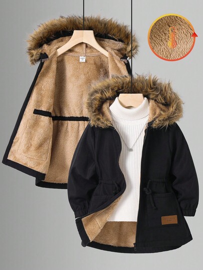 SHEIN Jaqueta casual para meninos, versátil, confortável, com forro térmico, solta e com capuz, grossa, adequada para escola, jardim, praia, aniversário, primavera, verão, outono, inverno