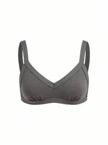 Ocili Sujetador cómodo y sin aros, de algodón suave, con tirantes anchos, de tela natural lisa, para mujeres - Gris - Ver 8