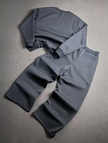 Manfinity Campus Court 男士五角星印花圆领长袖运动衫和运动裤套装、男士两件套、男士套装、男士慢跑套装、男士运动套装、秋装