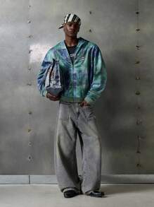 NEON BLANC Digital Print Hooded Long Sleeve Front Zipper Men's Sweatshirt, Fall, Winter - Green - View 6