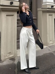 Pariaura Jaqueta feminina azul-marinho elegante estilo francês com gola virada para baixo e manga comprida, ajuste regular, outono - Azul marinho - Ver 3