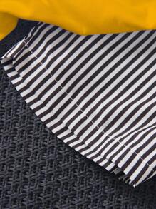 SHEIN 2 件装年轻男孩学校风格刺绣铅笔条纹休闲短裤，夏季百搭，适合上学、日常外出、度假、度假、旅行、放松、日光浴、返校季 - 黃色 - 查看 5