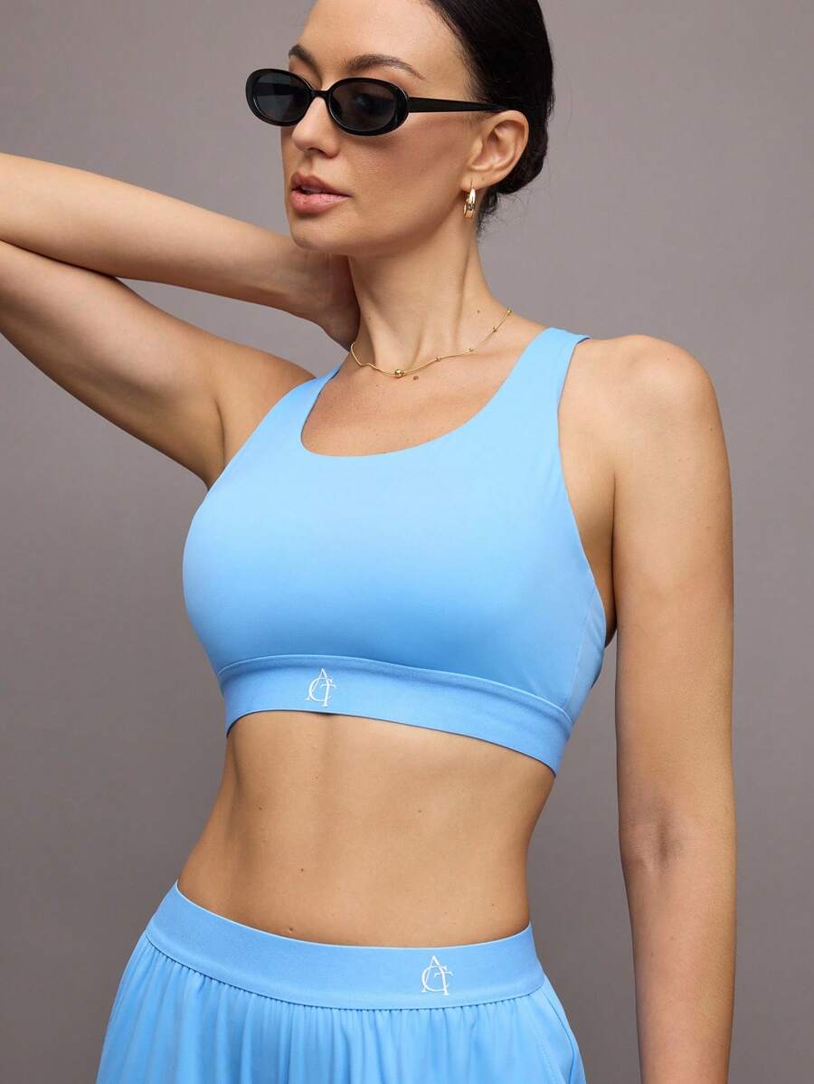 Activina Women's Letter Print Racerback Sports Bra - Blue - View 1