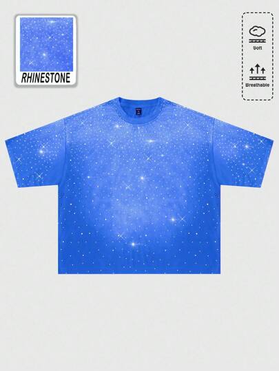 Street Life Men's Sparkling Diamond Washed T-Shirt, Loose Short Style