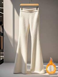 Franclia 여성 캐주얼 단색 보온 안감 플레어 팬츠, 여성용 가을/겨울 가을 옷에 따뜻하고 다재다능함