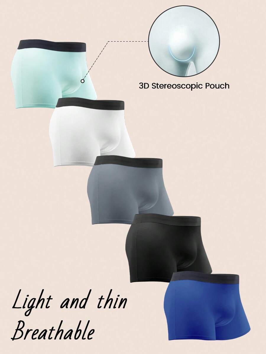 Snug Zone 5pcs/Set Men's Solid Color Breathable Soft Boxer Briefs (Assorted Colors) Trunk - Multicolor - View 1