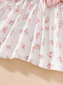 SHEIN Newly Born Baby Girl Pink Long Sleeved Patchwork Floral Bow Dress With Elegant, Sweet And Cute Headband, Suitable For Daily Outdoor Leisure Activities In Autumn Fall Winter