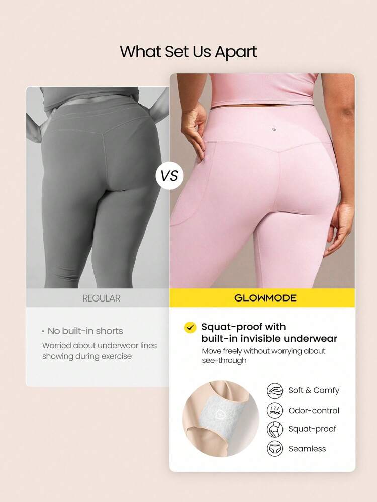 24'' FeatherFit™ Plus Size High Waist Leggings With Built-In Underwear Low Impact Yoga Pilates Daily