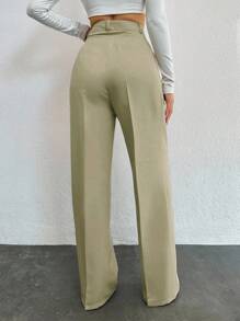 EURMUSE Fashionable Solid Color High Waist Straight Leg Pants - Camel - View 2