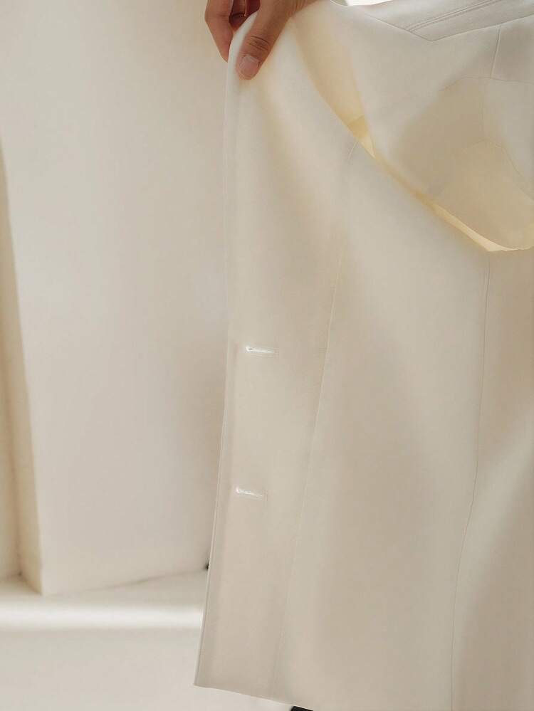 Solid Color Turndown Collar Handmade 3D Pearl Flower Fitted Blazer