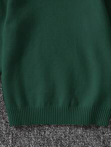 SHEIN 1 pieza Suéter holgado de cuello alto versátil de unicolor cómodo para niños pequeños, se puede usar como capa base o prenda exterior - Verde Oscuro - Ver 5
