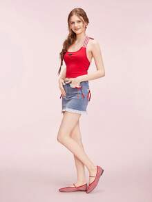 CUCCOO DOLLMOD Giày bệt nữ đế vuông màu đen, lưới vá, đế mềm, thoáng khí, khoét lỗ cổ điển, thích hợp cho các dịp hàng ngày, đi làm, tiệc tùng, đi bộ - Đỏ và trắng - Xem 5