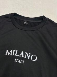 SHEIN EZwear Sudadera holgada de mujer con estampado gráfico minimalista casual de Milán, Italia, de cuello redondo