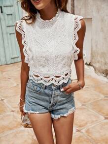 SHEIN Frenchy 女士蕾丝领露背时尚上衣 - 白色 - 查看 4