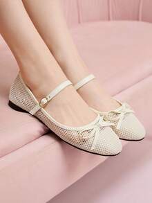 CUCCOO DOLLMOD Giày cao gót Mary Jane mũi tròn phong cách ballet cổ điển màu đen và trắng tương phản dành cho nữ, trang phục thường ngày mùa xuân - Màu be - Xem 1