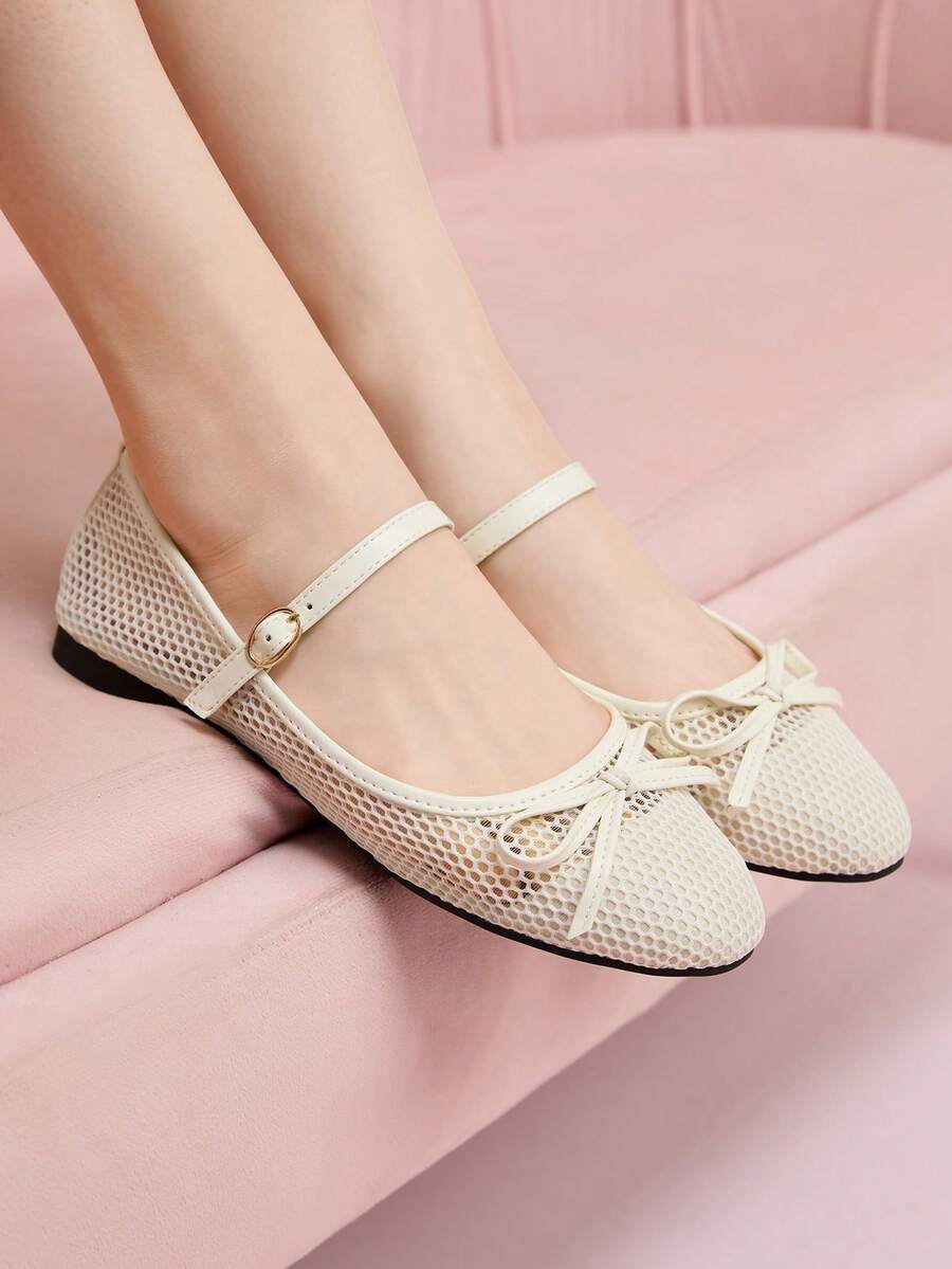 CUCCOO DOLLMOD Giày cao gót Mary Jane mũi tròn phong cách ballet cổ điển màu đen và trắng tương phản dành cho nữ, trang phục thường ngày mùa xuân - Màu be - Xem 1