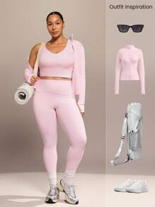 GLOWMODE 24英寸FeatherFit™加大码高腰紧身裤，内置内衣，低冲击瑜伽日常穿着 - 淺粉色 - 查看 8