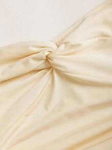 Sweetra 女士优雅网眼拼布修身高品质办公室风扭纹连衣裙 - 杏色 - 查看 4