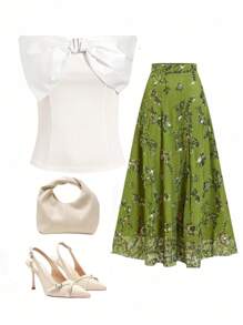 Ellevyn 女士休闲优雅蝴蝶结装饰吊带背心 - 白色 - 查看 7