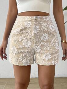 SHEIN Unity 女式隨機花卉印花百褶短褲，附帶口袋