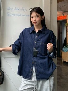 DAZY Women's Loose Casual Denim Jacket And Coat, Spring/Autumn - Blue - View 5