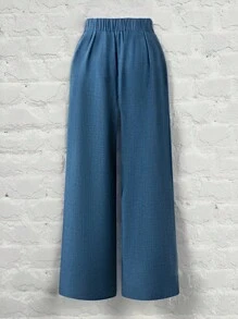 SHEIN PETITE CURVE Women's Elegant Commuter And Daily Wear, European And American Style, Best-Selling Denim-Like Fabric, Overlapping 2-In-1 Design, Exaggerated Metal Buckle Decoration At Waist, Side Zipper For Easy Wear, Spring/Summer Casual Fashion Design, Suitable For Casual, Party, Commute And More Occasions, Unique Style And High Cost Performance Fall Cloth For Women - Blue - View 2