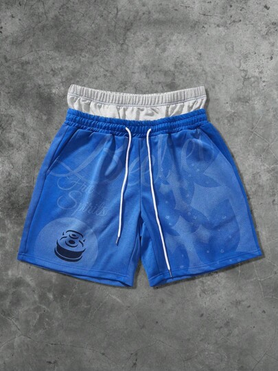 Prep Pantaloncini unisex con doppia vita, a contrasto di colore, con grafica stampata a croce inglese