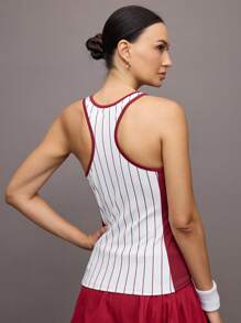 Activina Top deportivo casual de mujer con cuello redondo, de punto acanalado y con rayas