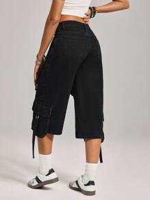 SHEIN Tall 女式纯色简约日常牛仔裤 - 黑色 - 查看 2
