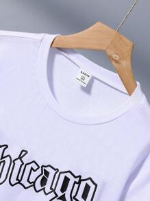 SHEIN Explorewe 青少年男孩字母印花短袖t恤和短褲兩件套裝 - 白色 - 查看 4