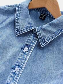 SHEIN Tween Girls New Spring/Summer Vacation Casual Comfortable Denim Set - Light Wash - View 4