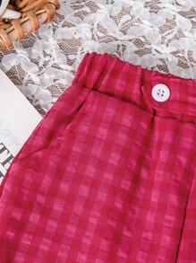 SHEIN 2 件套可爱卡通熊印花上衣和格子裤，女孩夏季休闲装 - 白色 - 查看 7